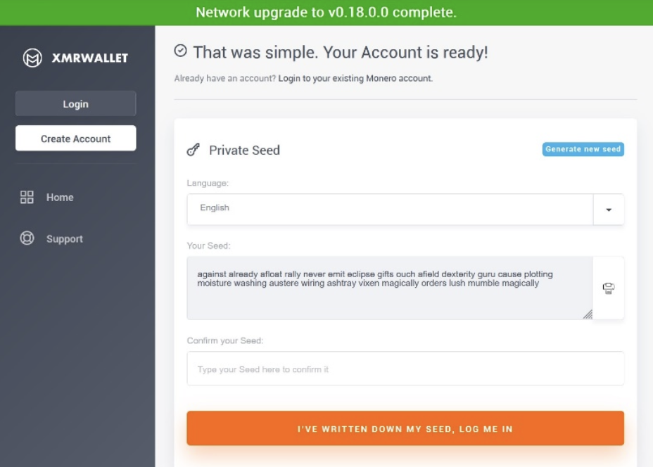 navigating xmrwallet.cc - your seed