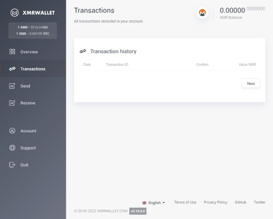navigating xmrwallet.cc - transactions
